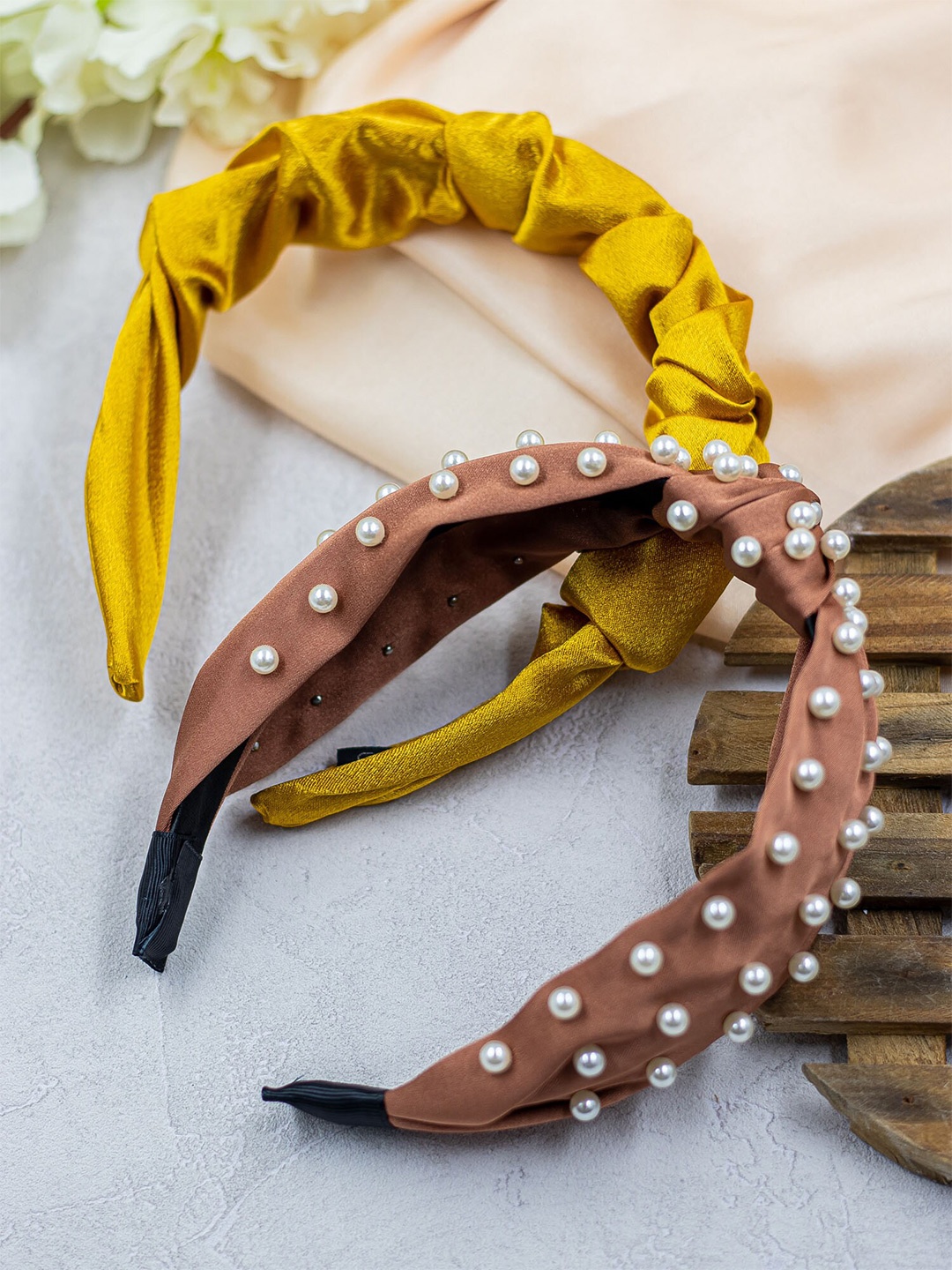 

Bellofox Women Pack Of 2 Brown & Yellow Embellished Hairbands