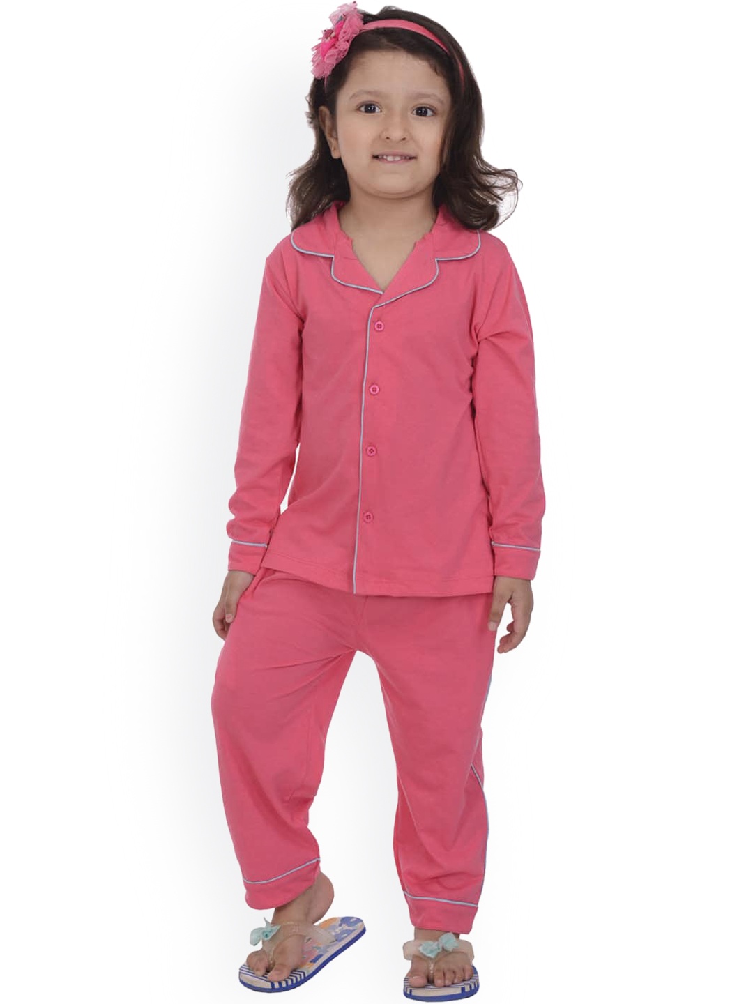 

Zoom Minimondo Unisex Kids Magenta & Blue Pure Cotton Night suit