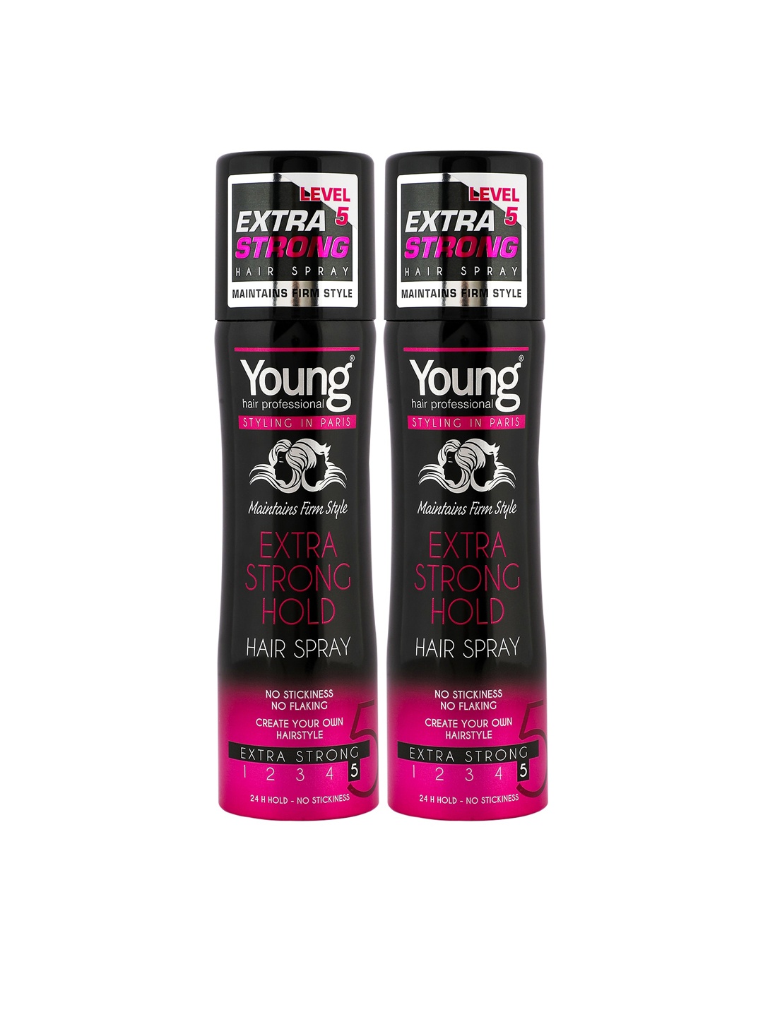 

Young Hair Professional Set of 2 Extra Strong Hold Hair Spray ,250ml, Black