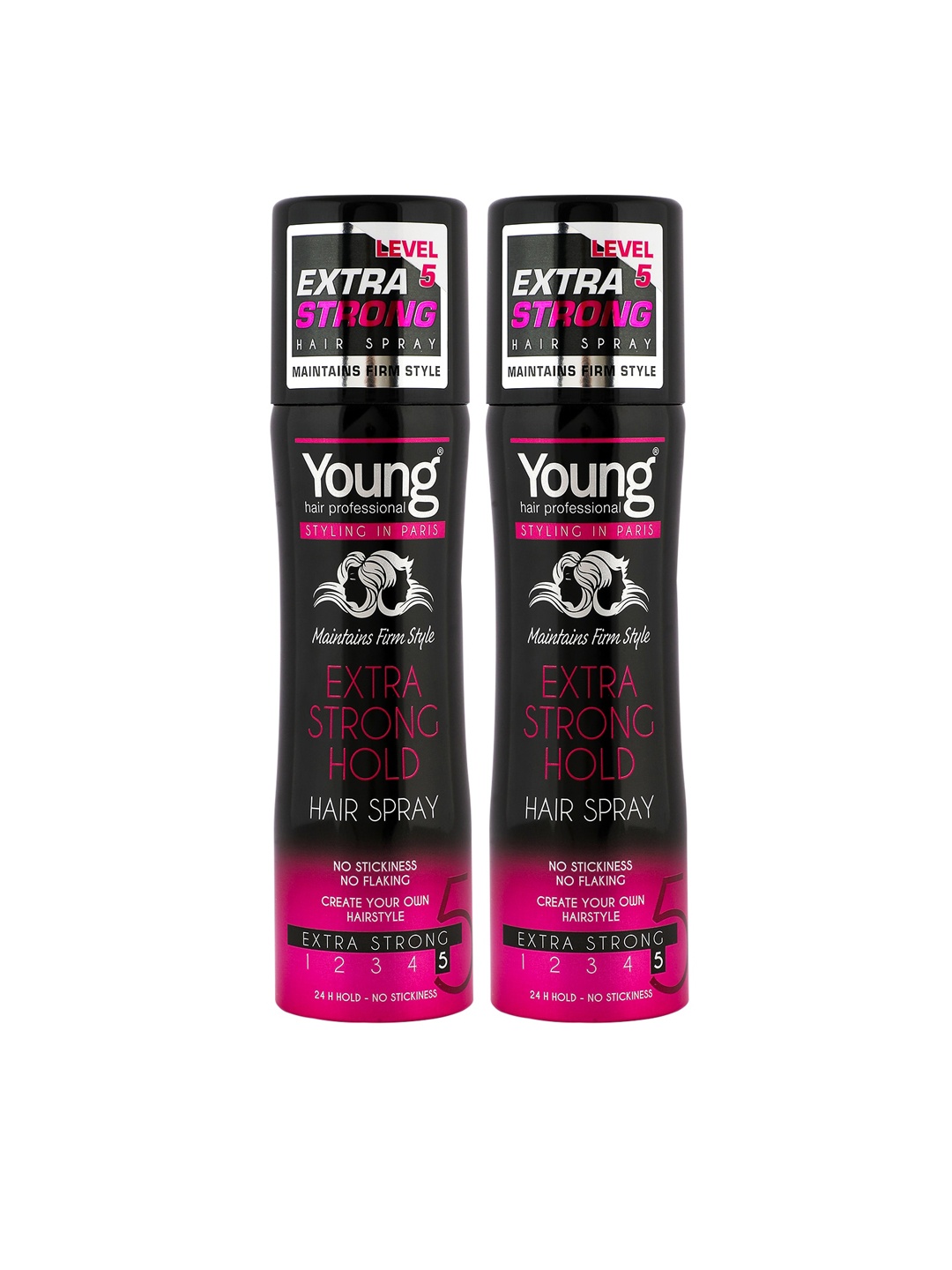 

Young Set Of 2 Professional Extra Strong Hold Hair Sprays - 125 ml each, Black