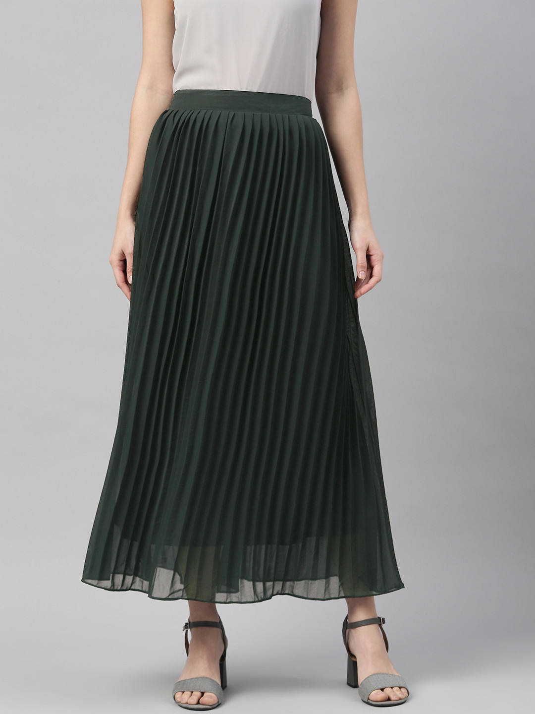 

XO LOVE Green Accordion Pleated A-Line Skirt