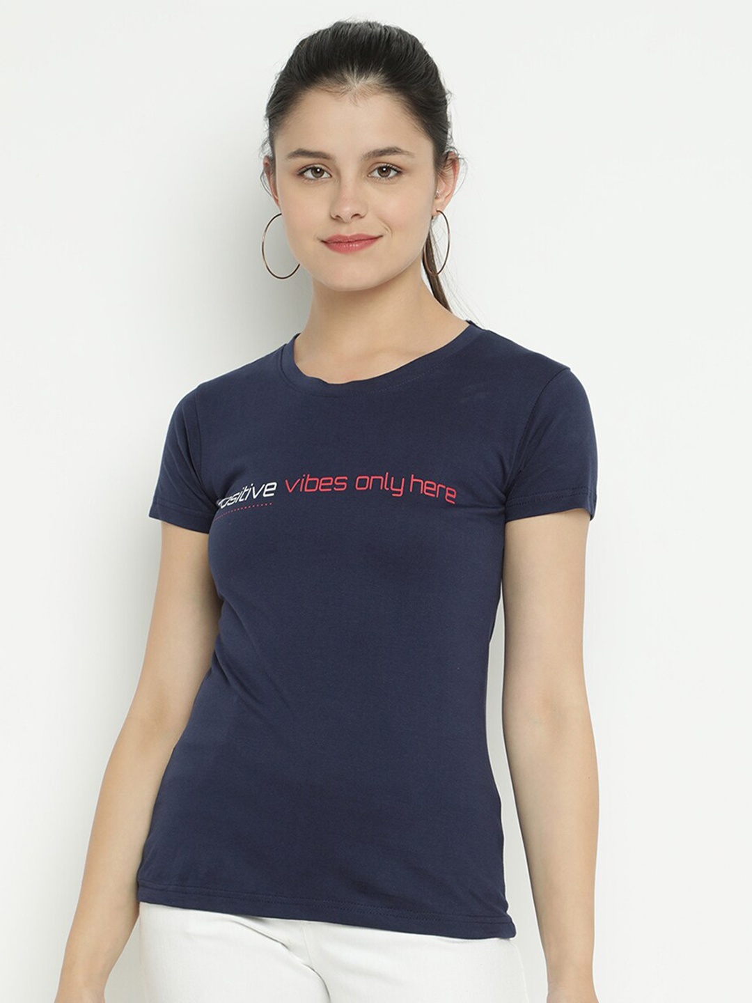 

V2 Value & Variety Navy Blue Pure Cotton Regular Top