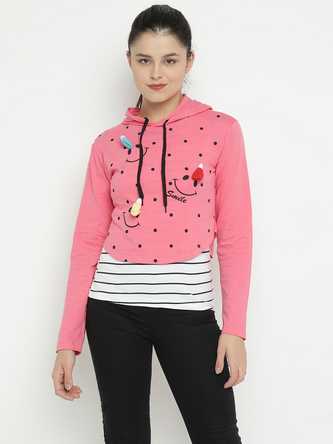 

V2 Value & Variety Pink Striped Tie-Up Neck Regular Top