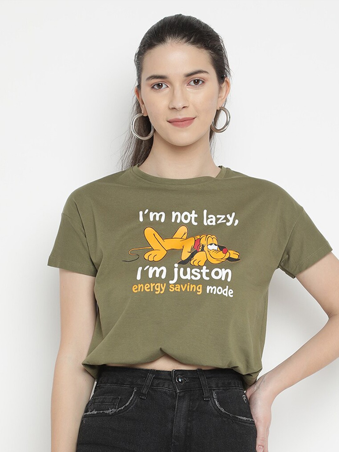 

V2 Value & Variety Olive Green Pure Cotton Regular Top