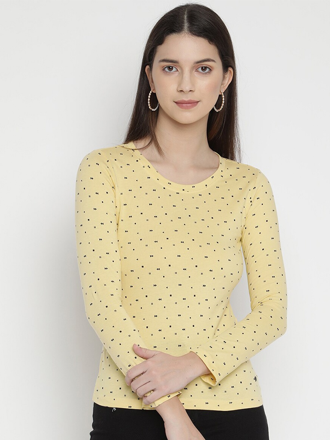 

V2 Value & Variety Women Yellow Geometric Printed Top