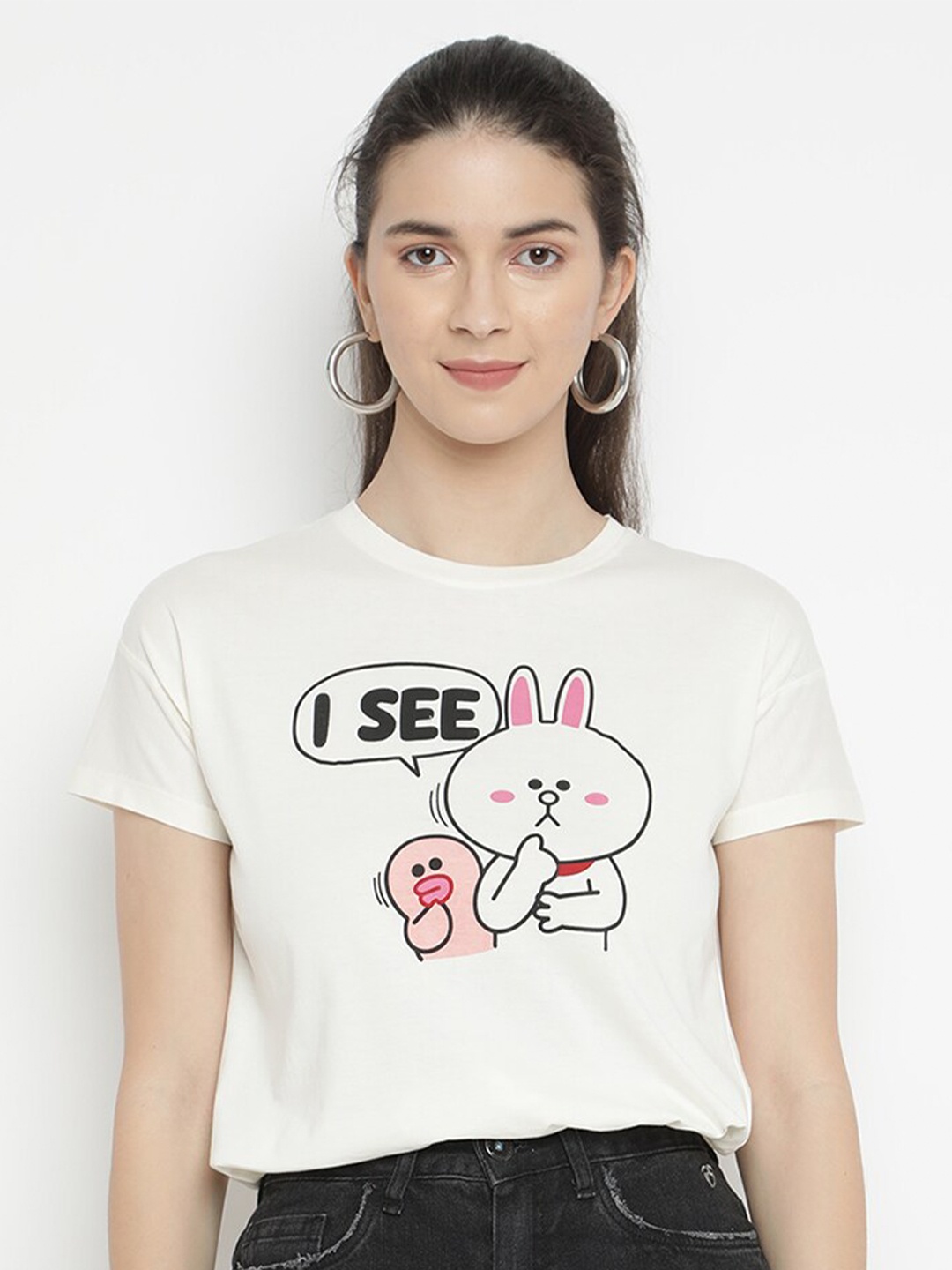 

V2 Value & Variety Women Off White Printed Regular Top