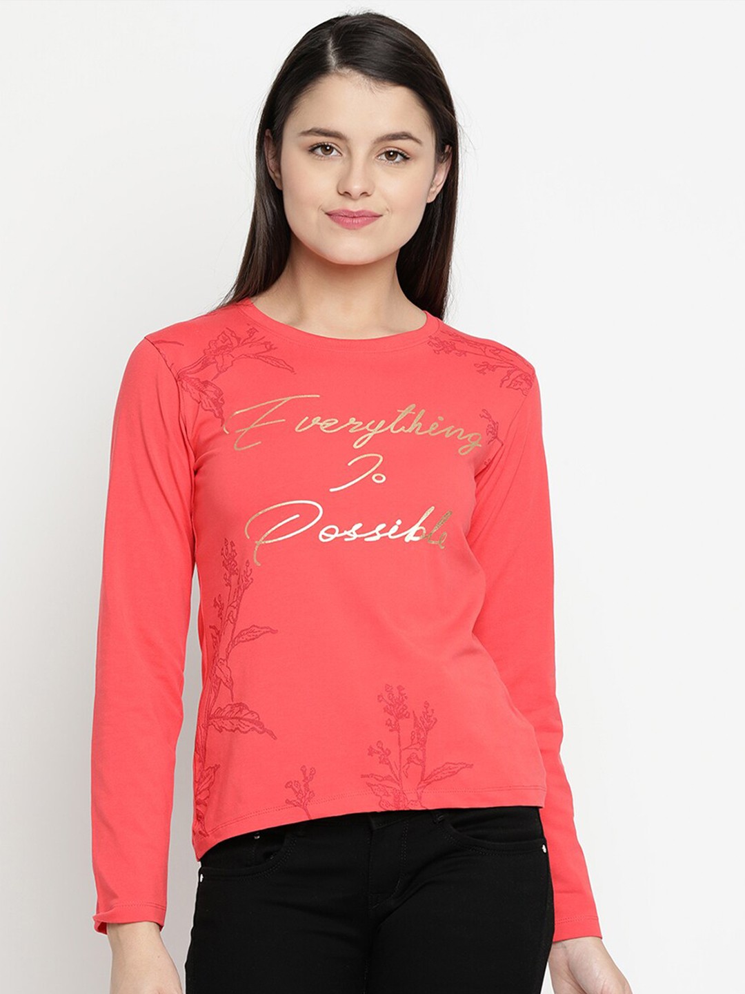

V2 Value & Variety Women Red Pure Cotton Regular Top