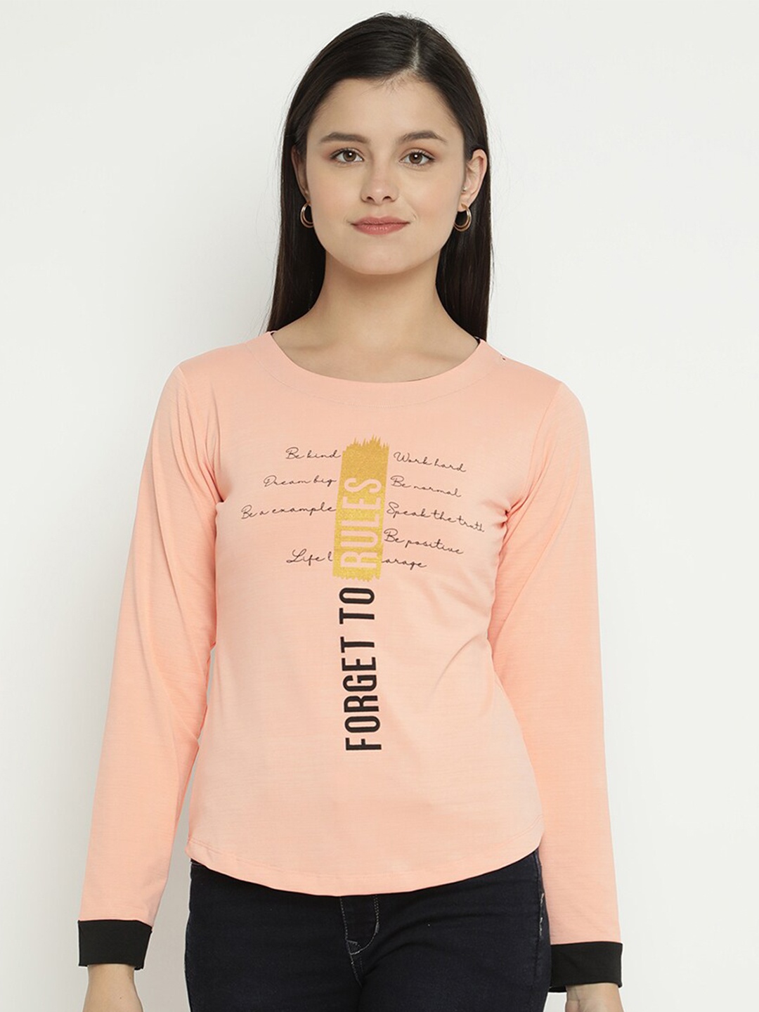 

V2 Value & Variety Women Peach-Coloured Cotton Printed Regular Top