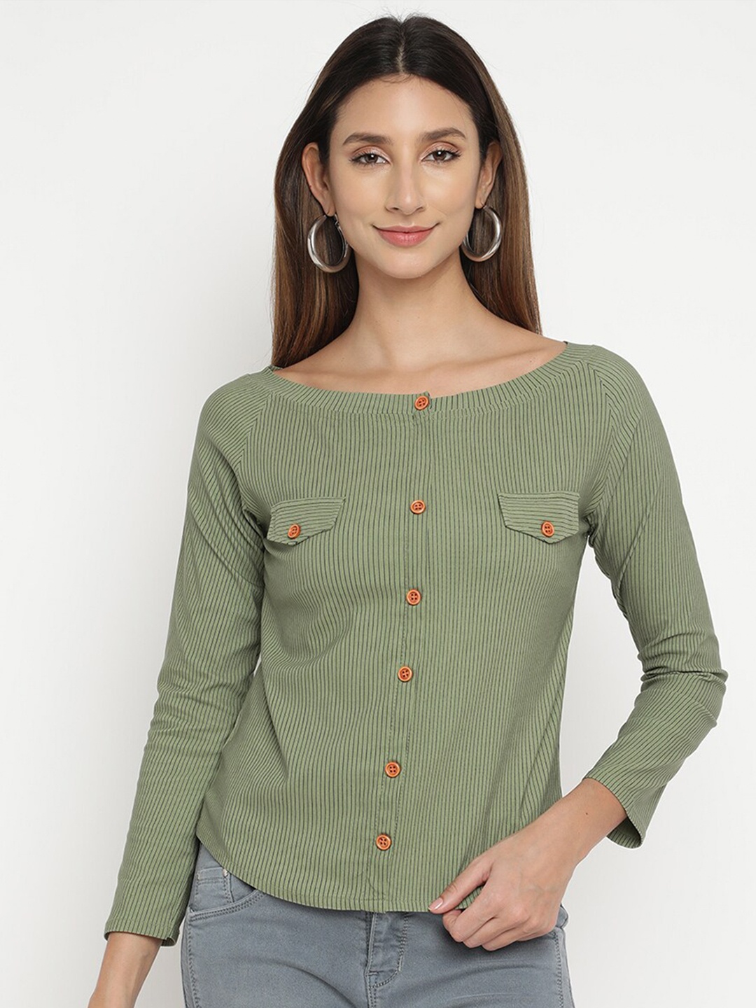 

V2 Value & Variety Green Striped Regular Top