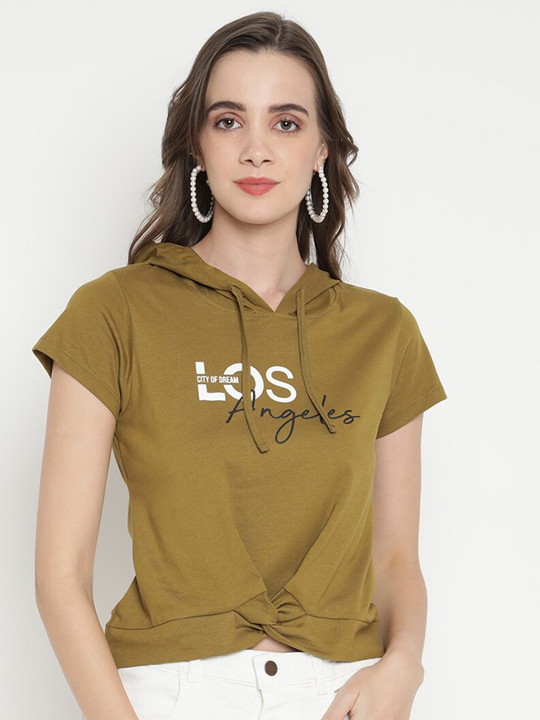 

V2 Value & Variety Olive Green Cotton Regular Top