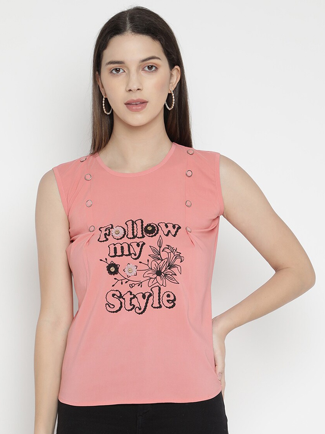 

V2 Value & Variety Peach-Coloured Floral Regular Top