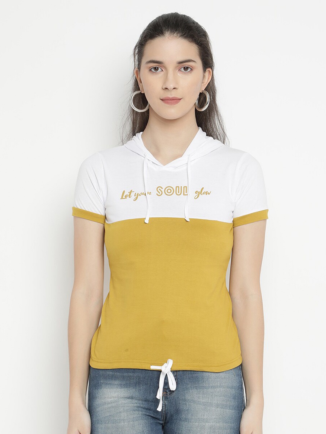 

V2 Value & Variety Mustard Yellow Tie-Up Neck Regular Top