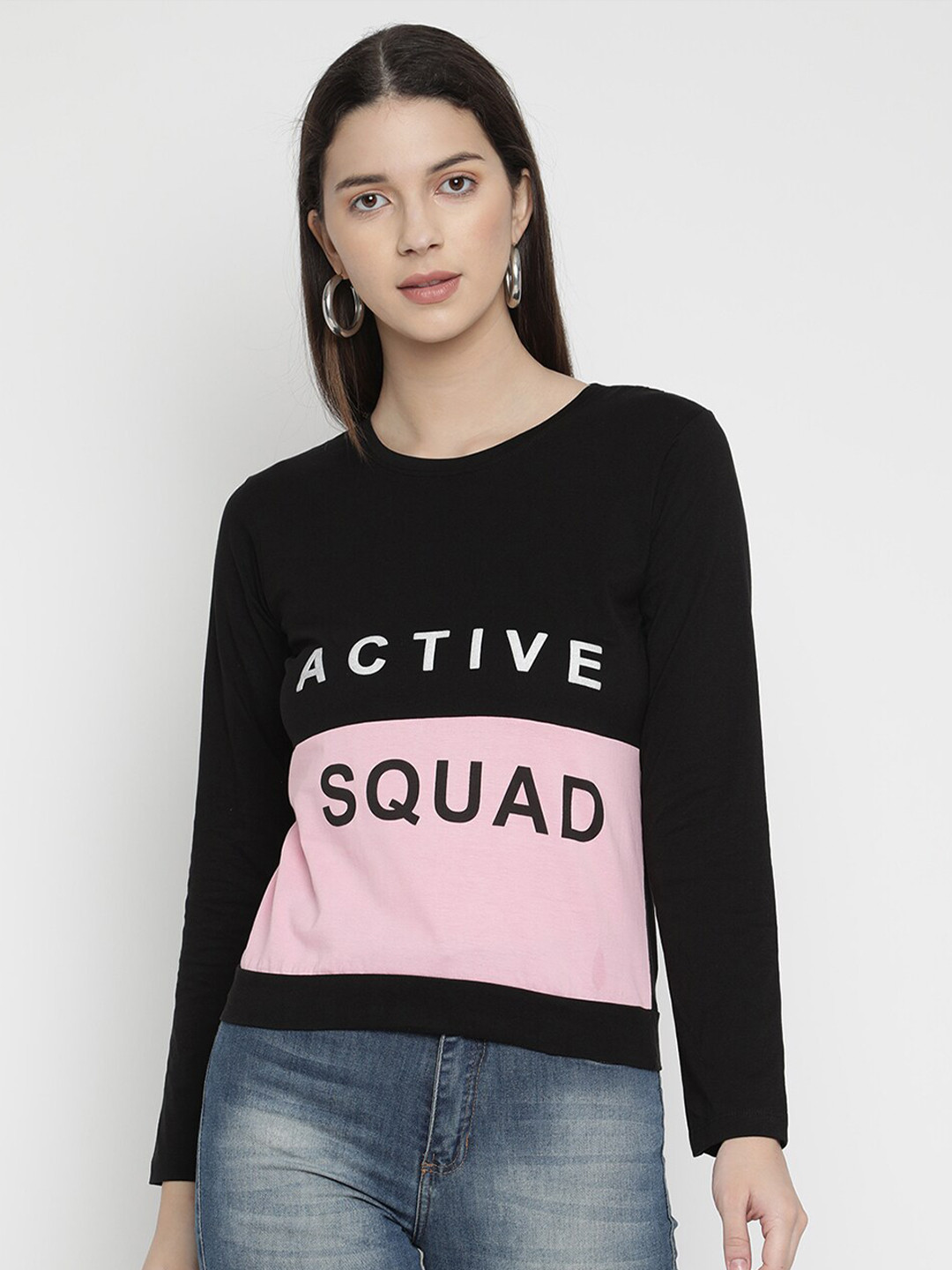 

V2 Value & Variety Black & Pink Pure Cotton Regular Top