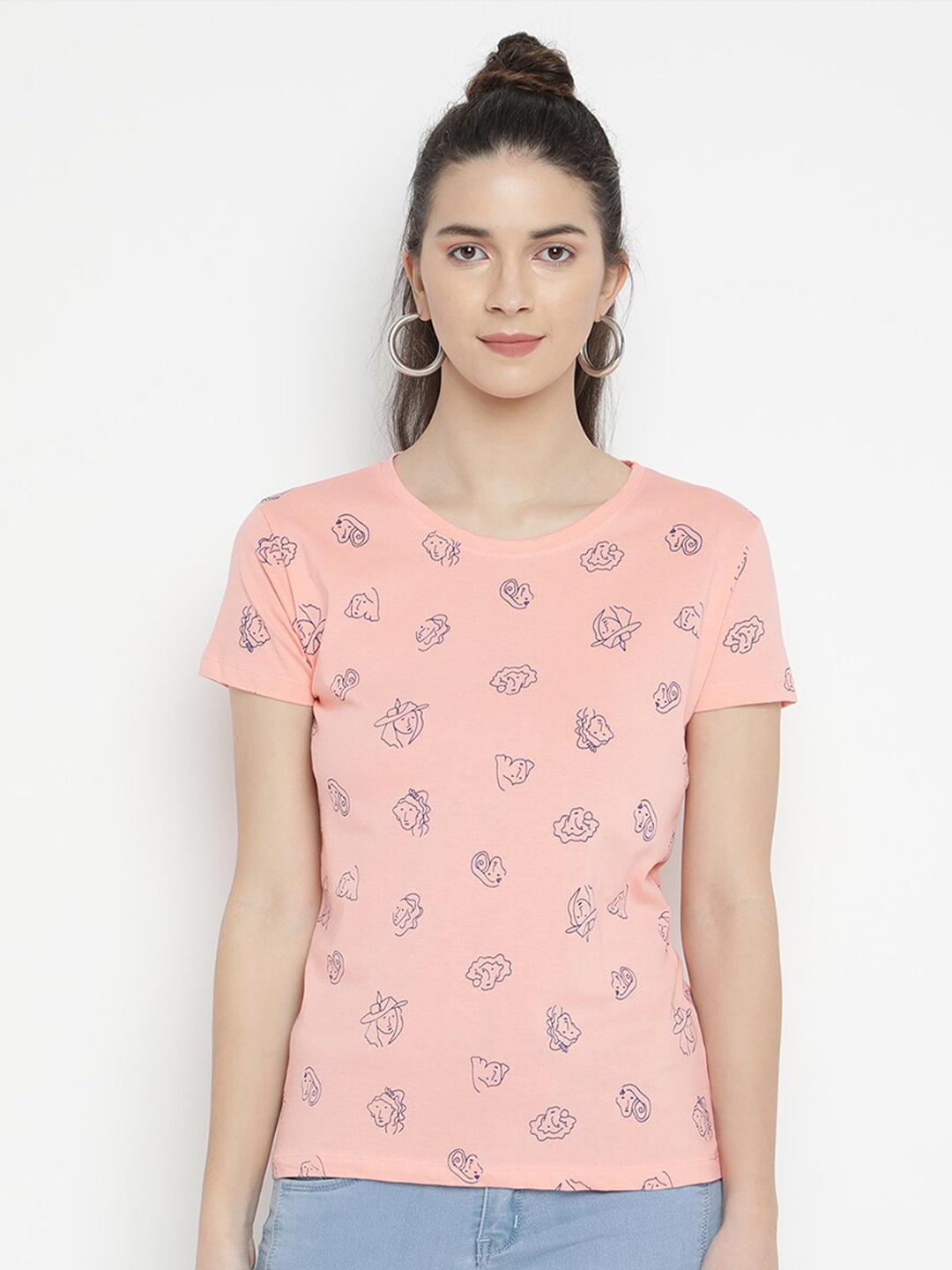 

V2 Value & Variety Peach-Coloured Pure Cotton Regular Top