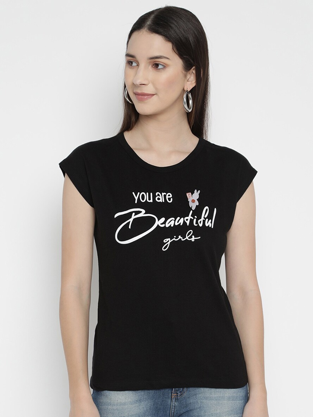 

V2 Value & Variety Women Black Printed Cotton Regular Top