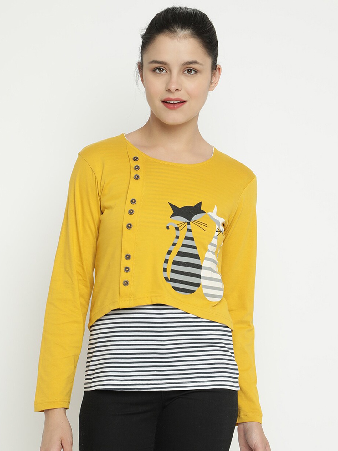 

V2 Value & Variety Mustard Yellow Pure Cotton Regular Top