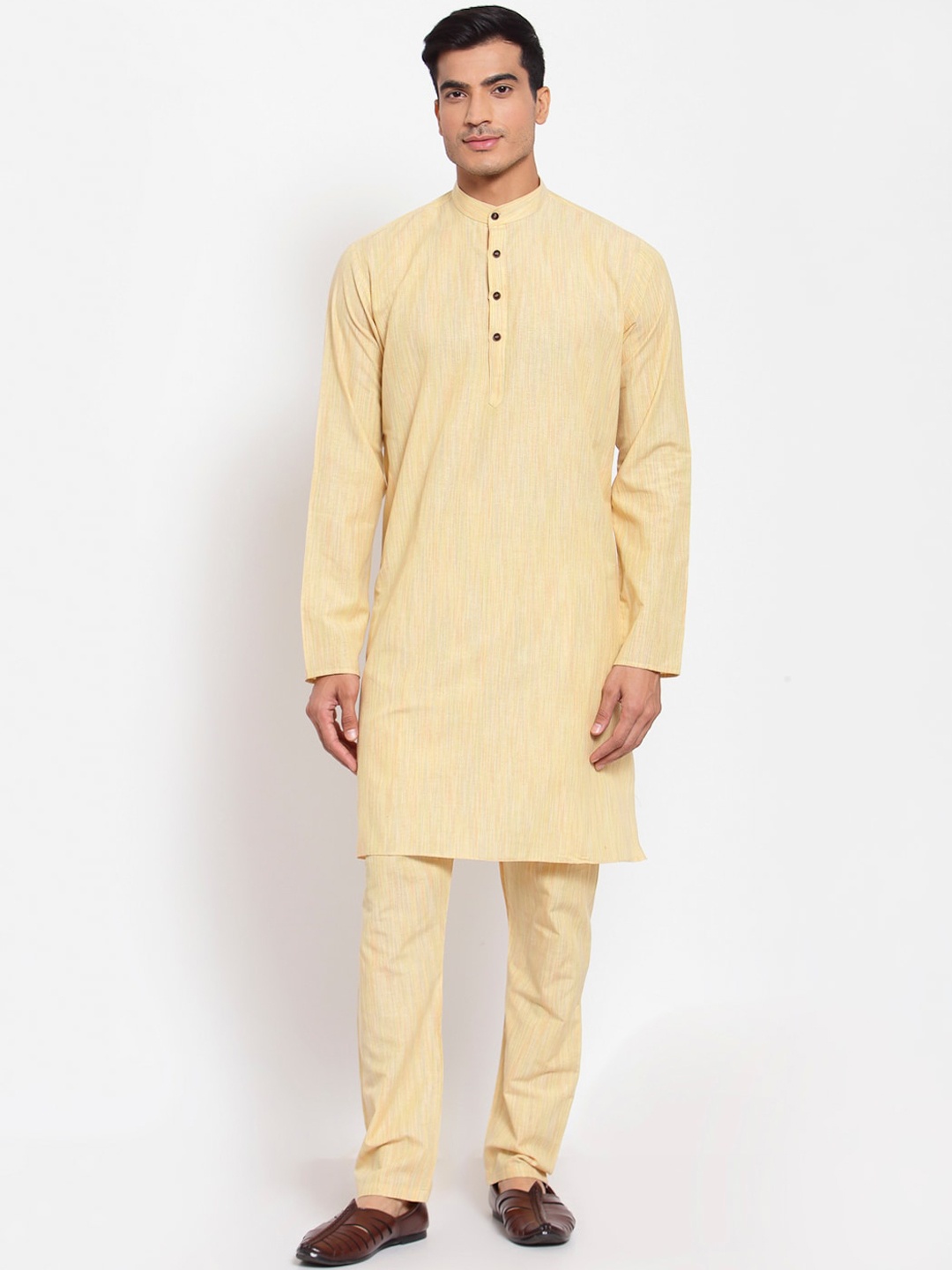 

MAXENCE Men Yellow Regular Pure Cotton Kurta with Pyjamas