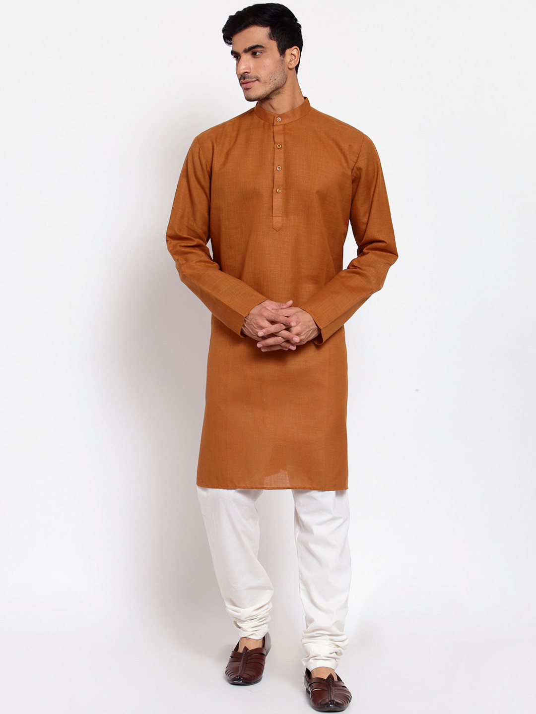

MAXENCE Men Brown Regular Pure Cotton Kurta with Churidar