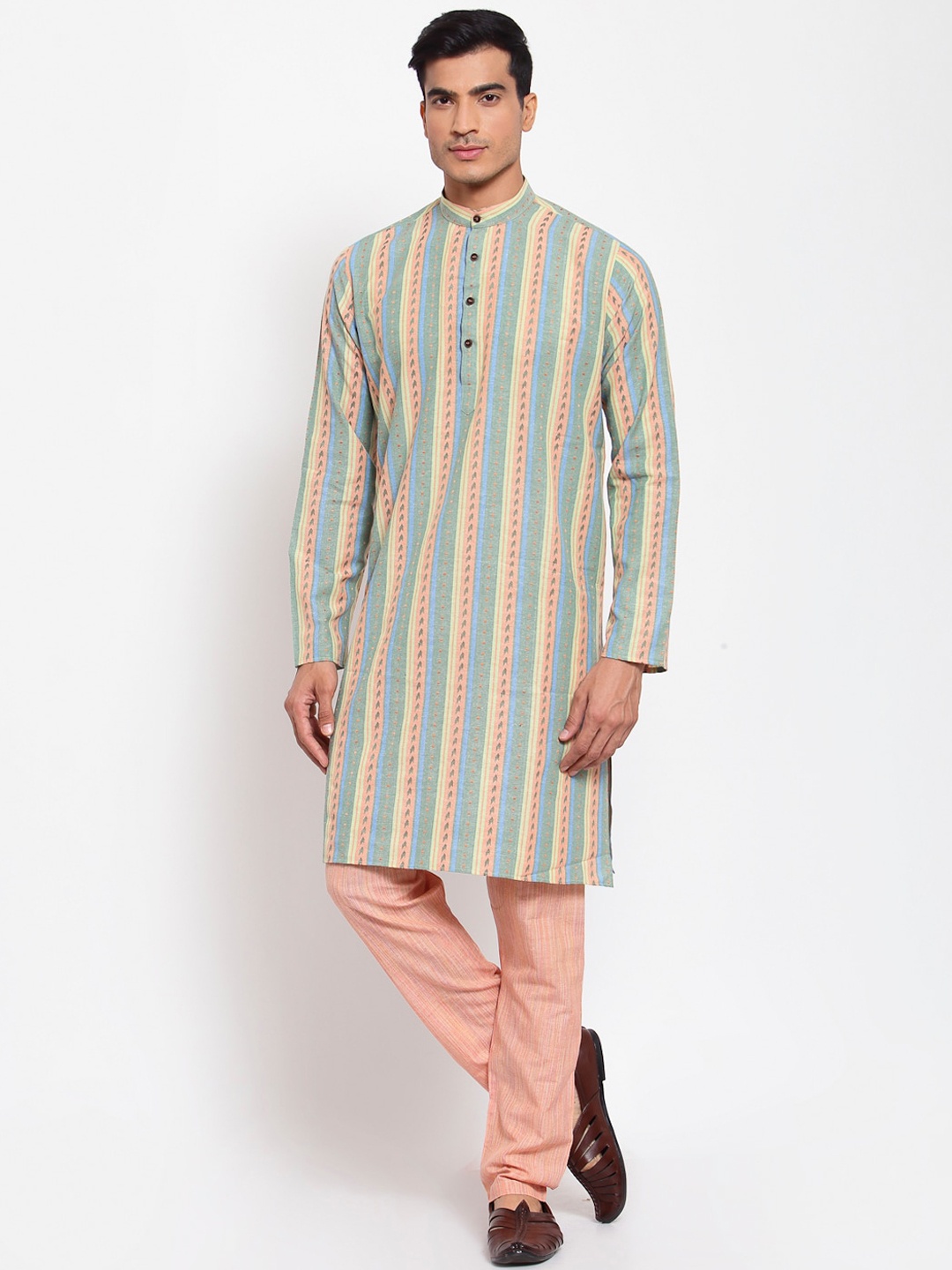 

MAXENCE Men Multicoloured Striped Regular Pure Cotton Kurta with Pyjamas, Multi