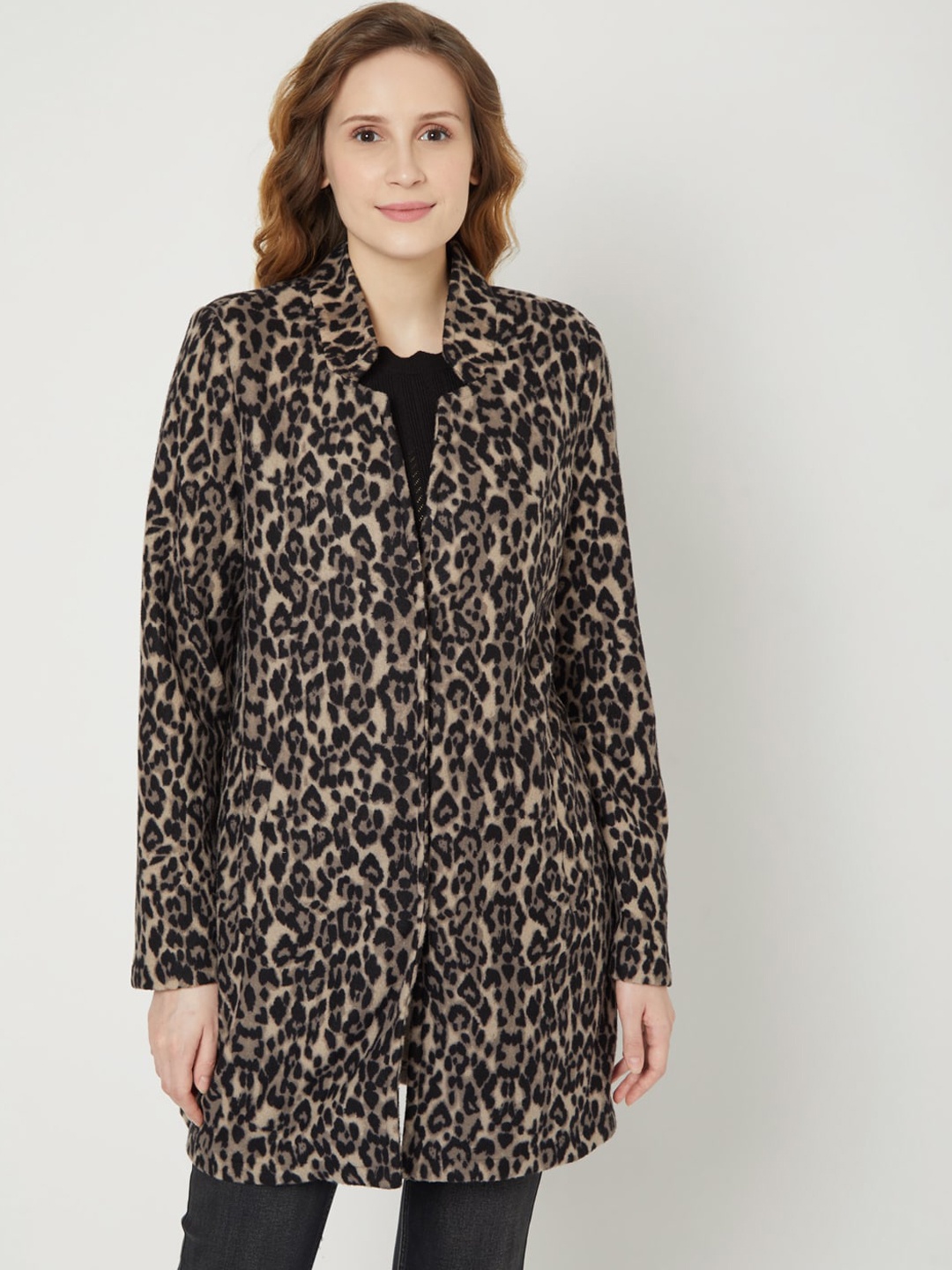 

Vero Moda Women Brown & Black Printed Longline Tailored Jacket