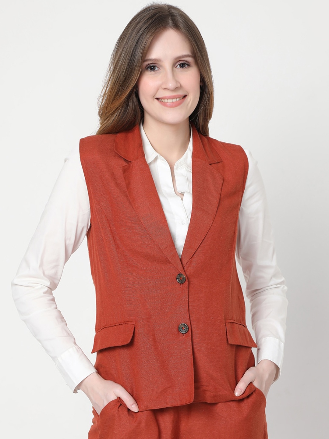 

Vero Moda Women Rust Solid Tailored Jacket