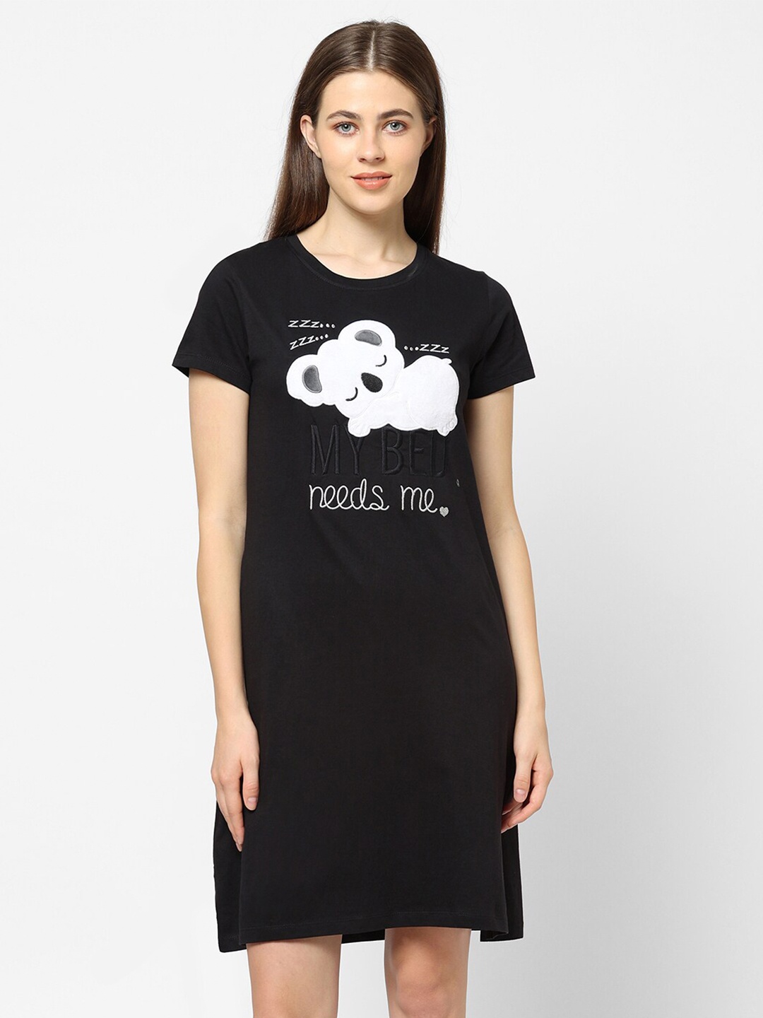 

Sweet Dreams Black Printed Nightdress