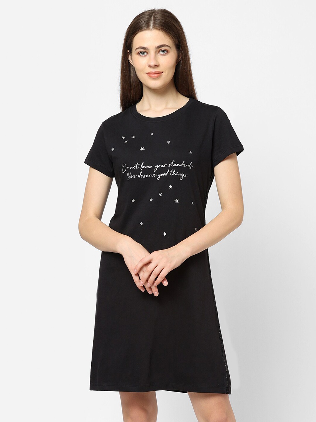 

Sweet Dreams Black Printed Nightdress