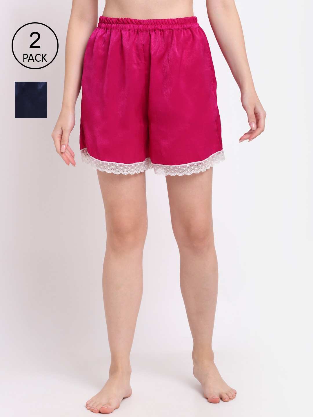 

EROTISSCH Women Pack Of 2 Pink & Navy Blue Loose Fit High-Rise Hot Pants Shorts