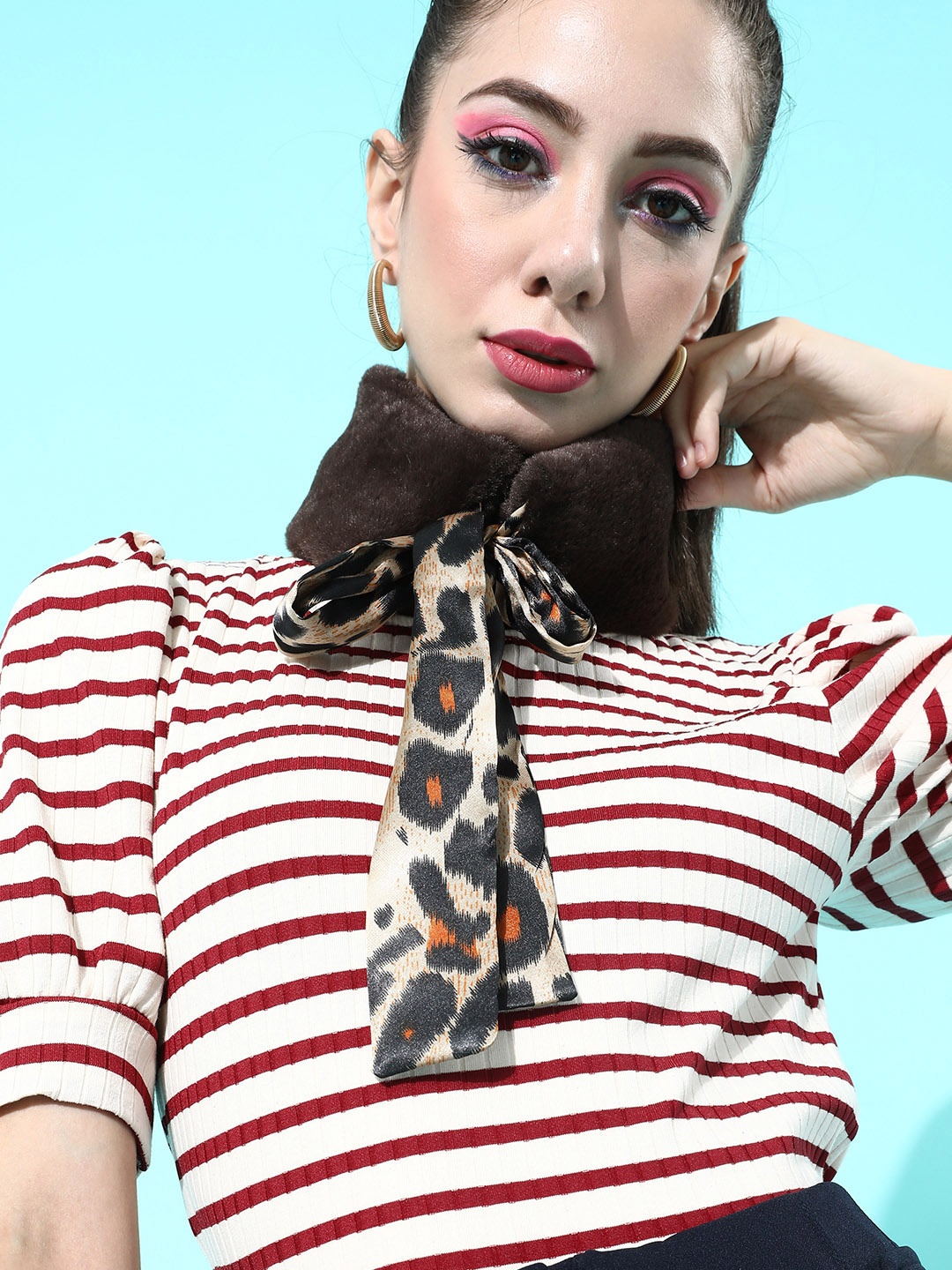 

InWeave Women Brown FUR NECKPIECE With Printed Stole