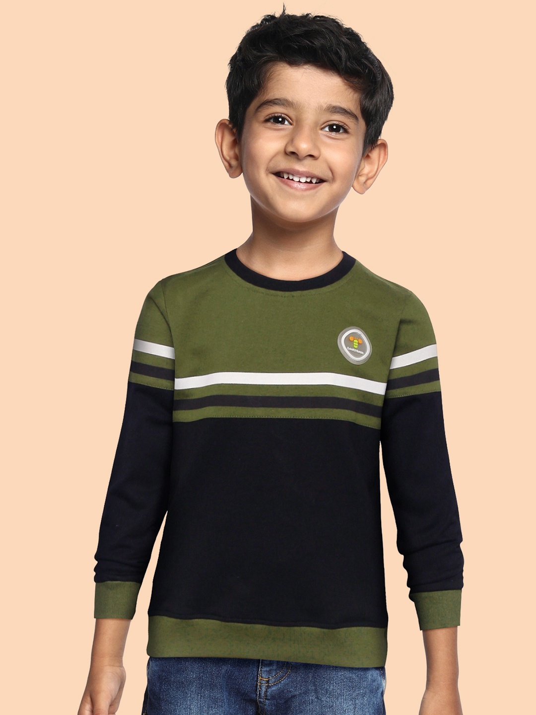 

toothless Boys Olive Green & Black Cotton Colourblocked Sweatshirt