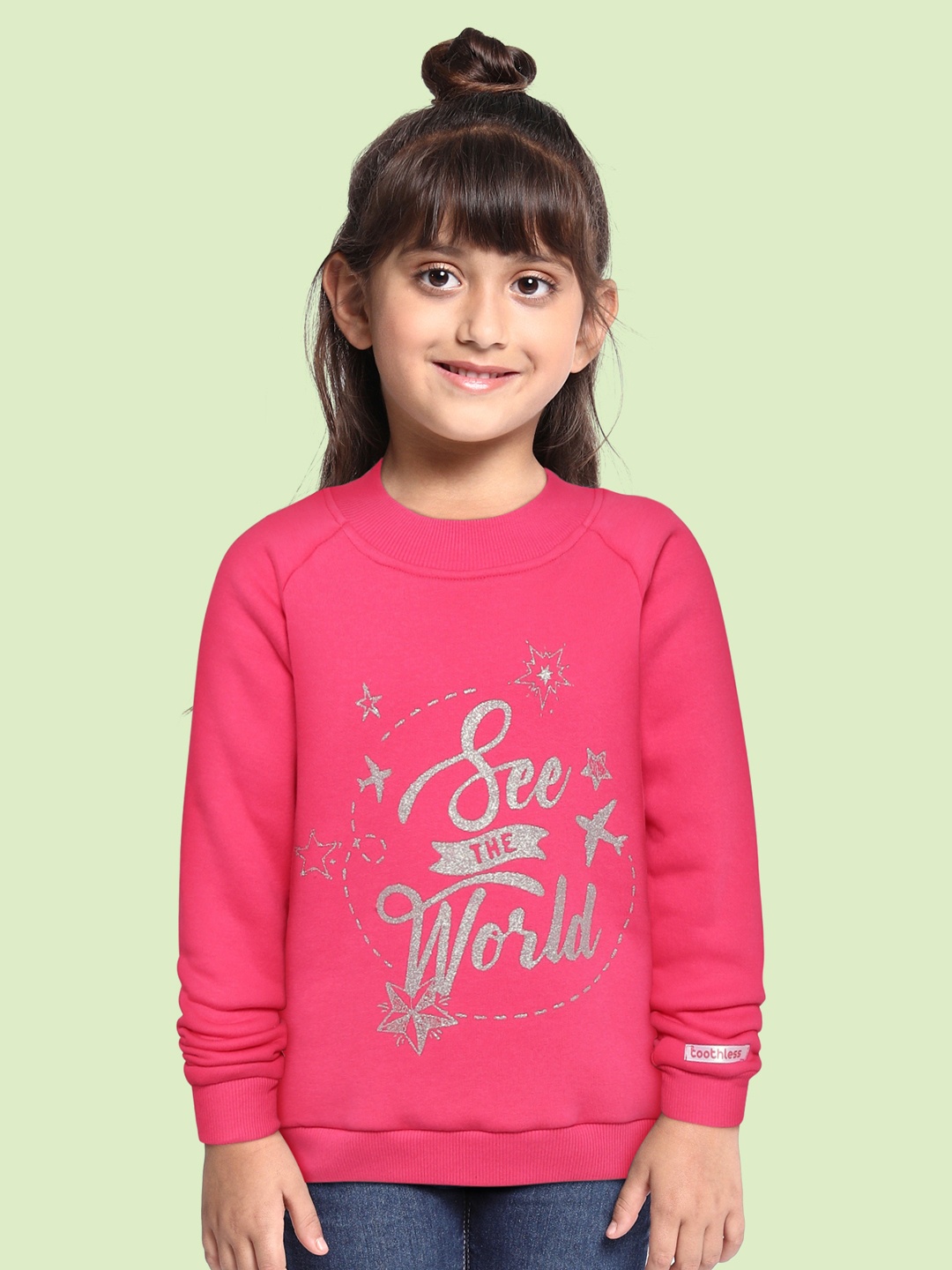 

toothless Girls Pink Printed Cotton Sweatshirt