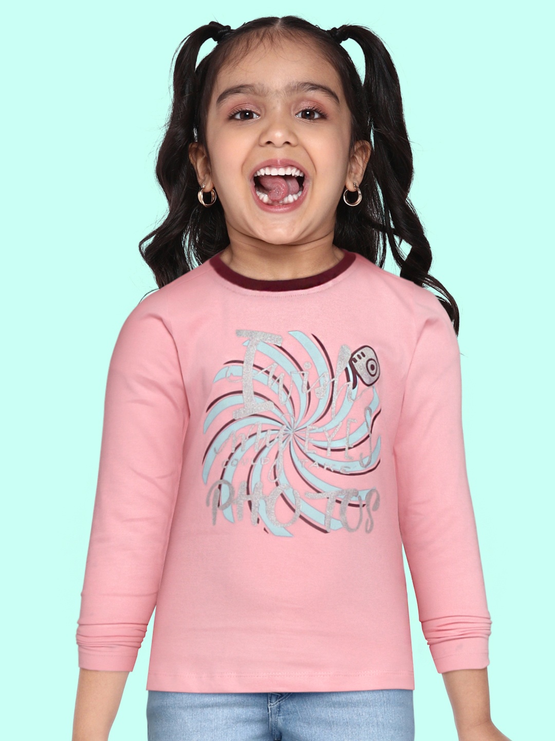

toothless Girls Pink Printed Cotton T-shirt