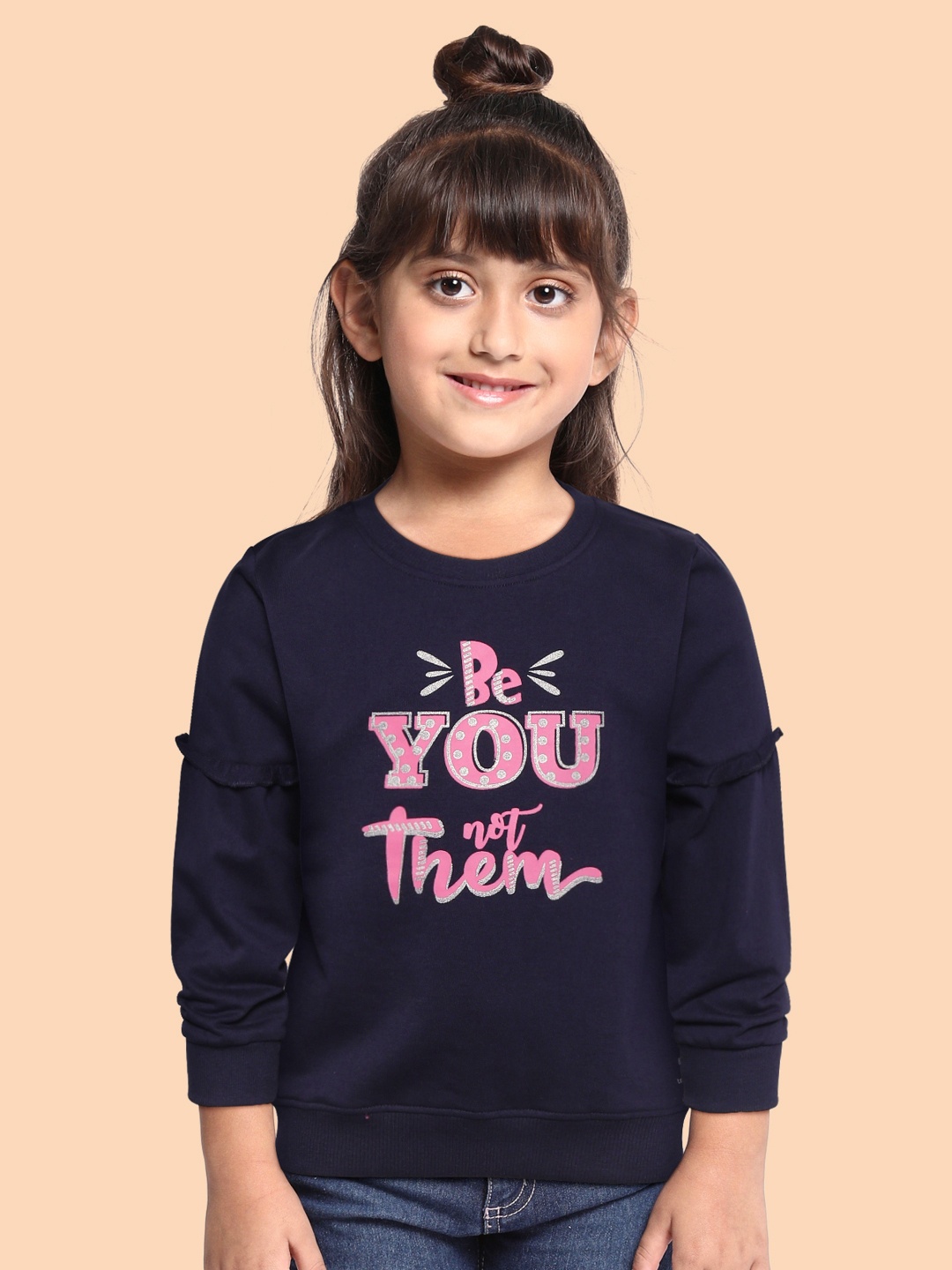 

toothless Girls Navy Blue Printed Cotton Sweatshirt
