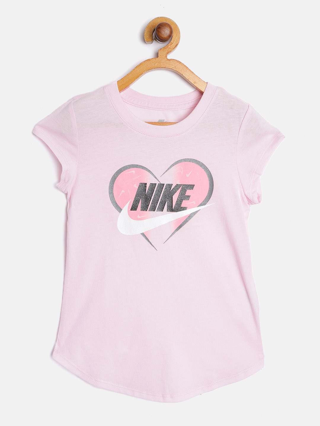 

Nike Girls Pink Brand Logo Seasonal Heart Printed T-shirt