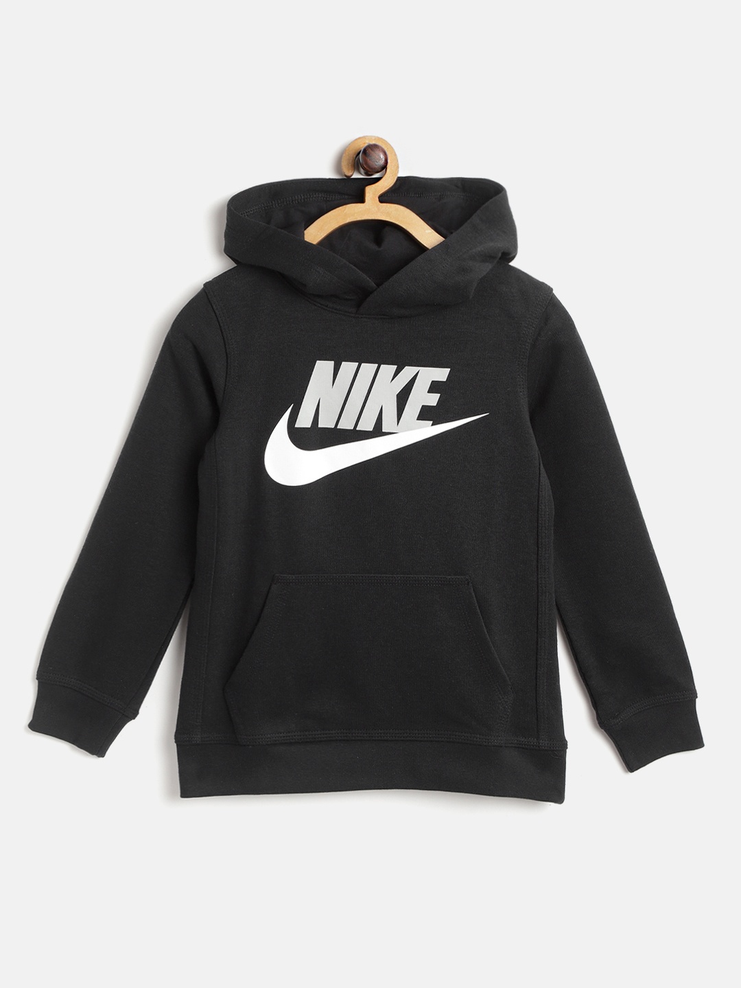 

Nike Boys Black Brand Logo Print Club HBR French Terry Hooded Sweatshirt