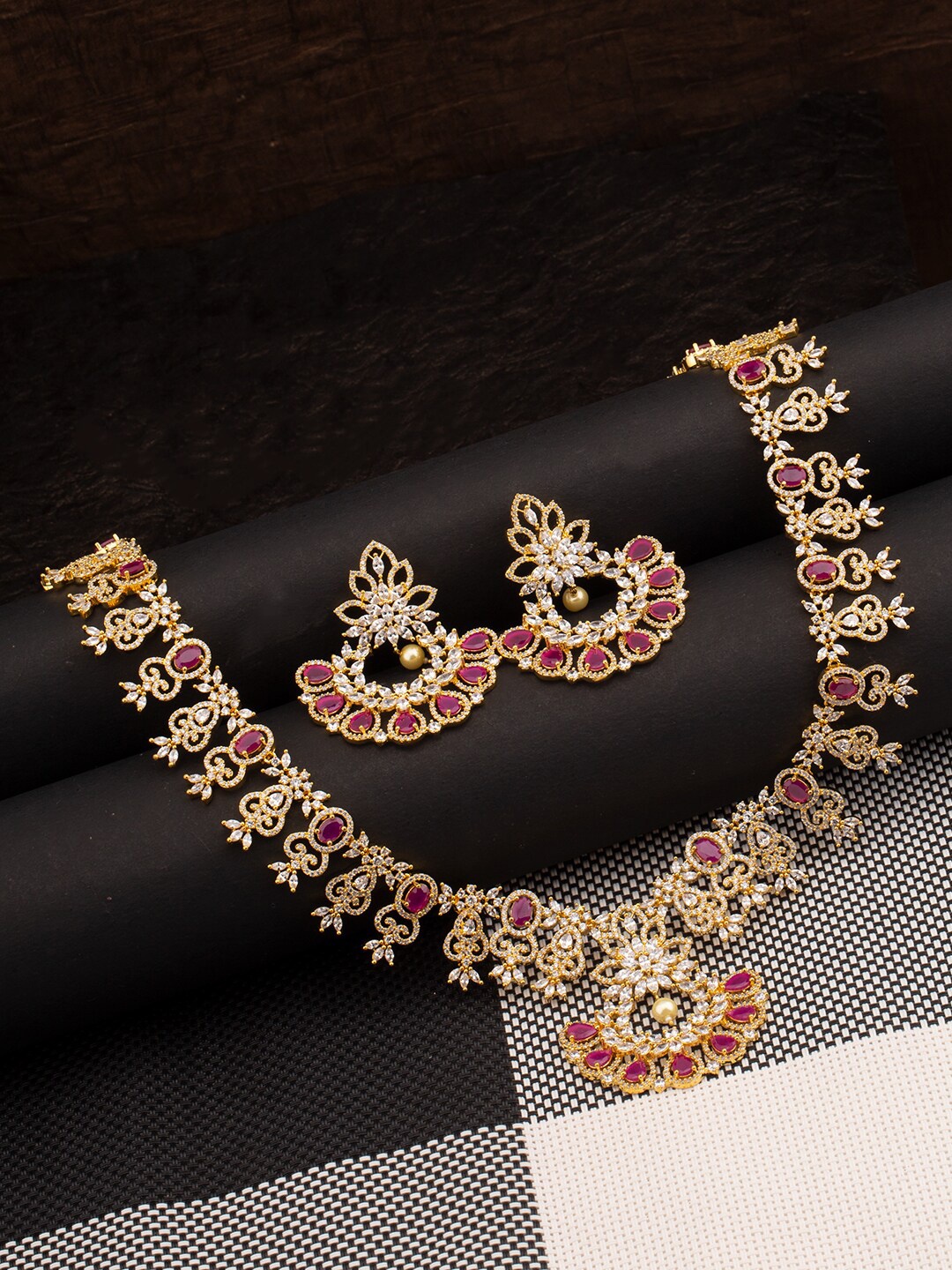

Studio Voylla Gold-Toned & Red Brass Gold-Plated Antique Jewellery Set