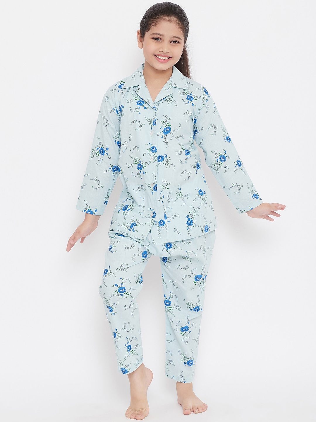 

KYDZI Girls Blue & Green Printed Night suit