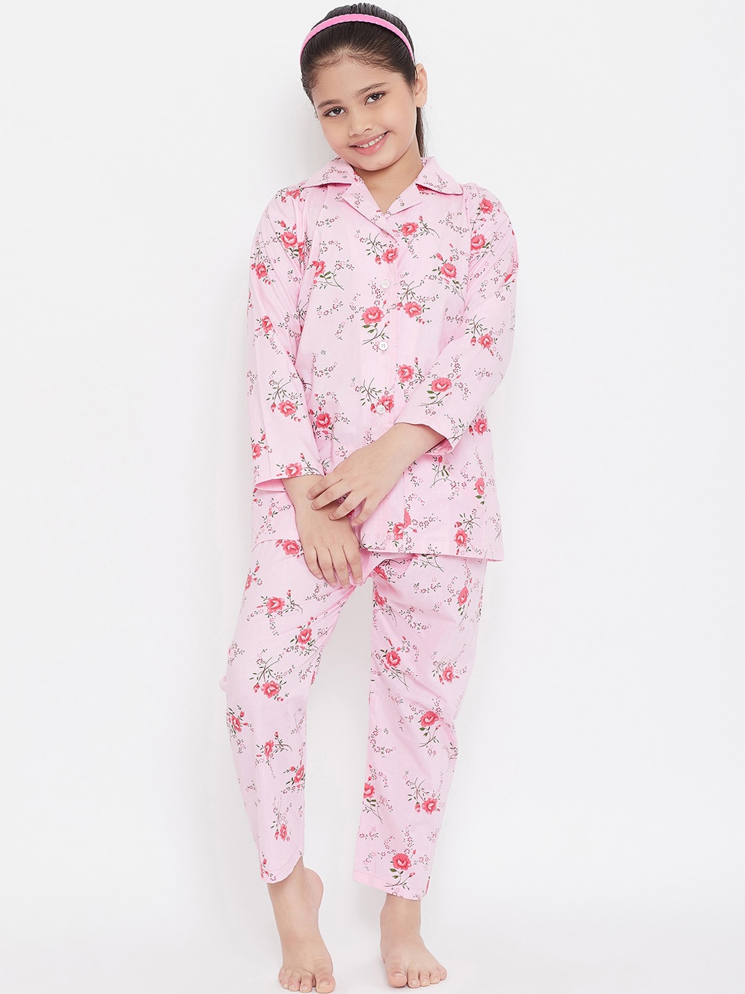 

KYDZI Girls Mauve & Green Printed Night suit