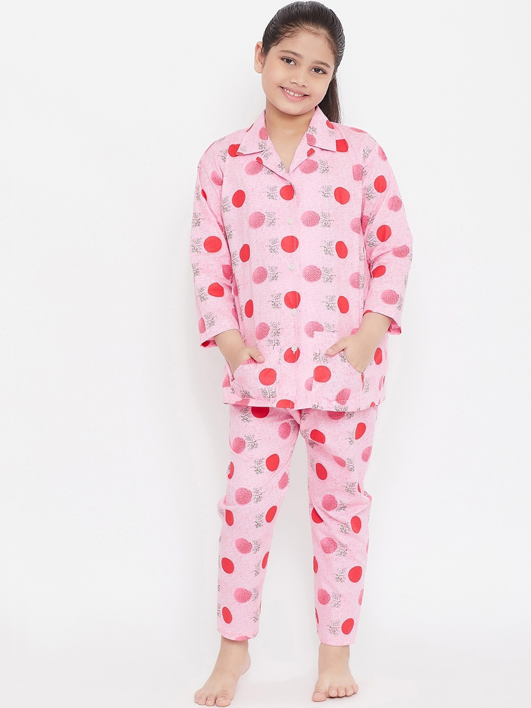

KYDZI Girls Pink & Red Printed Night suit