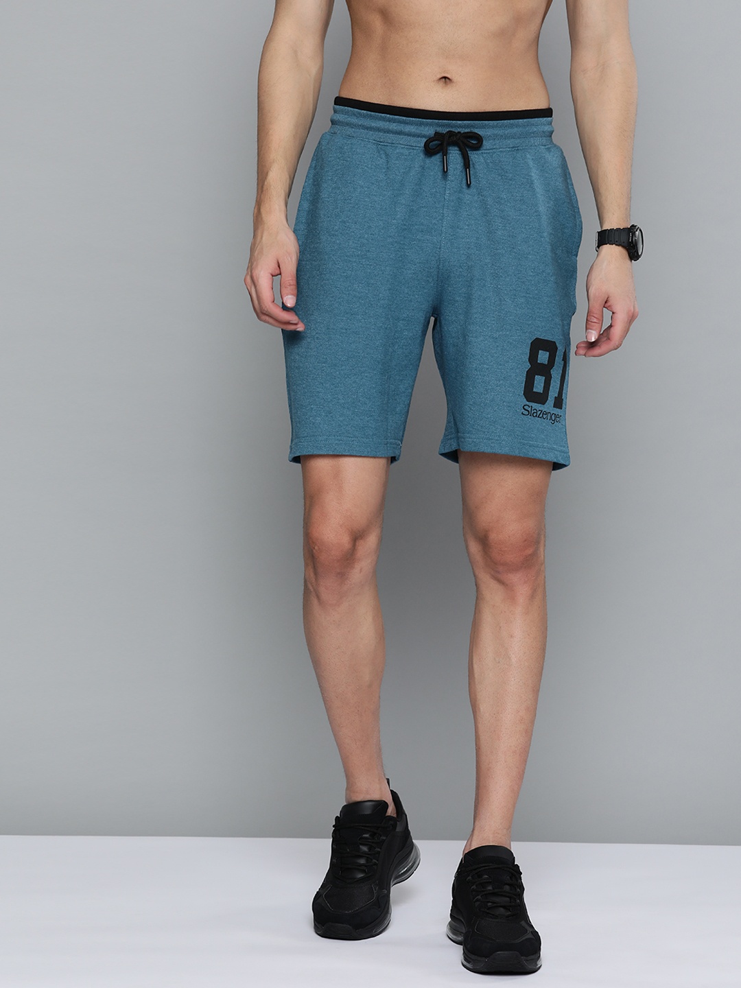 

Slazenger Men Teal Blue Typography Print Detail Sports Shorts