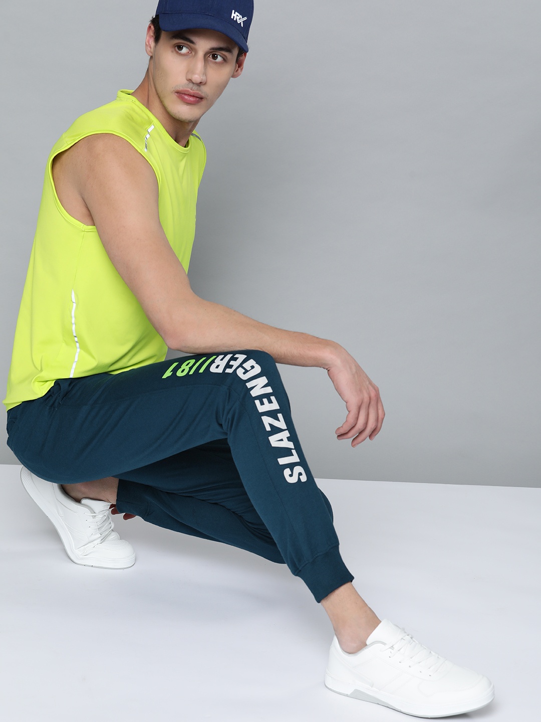 

Slazenger Men Teal Blue Brand Logo Printed Joggers