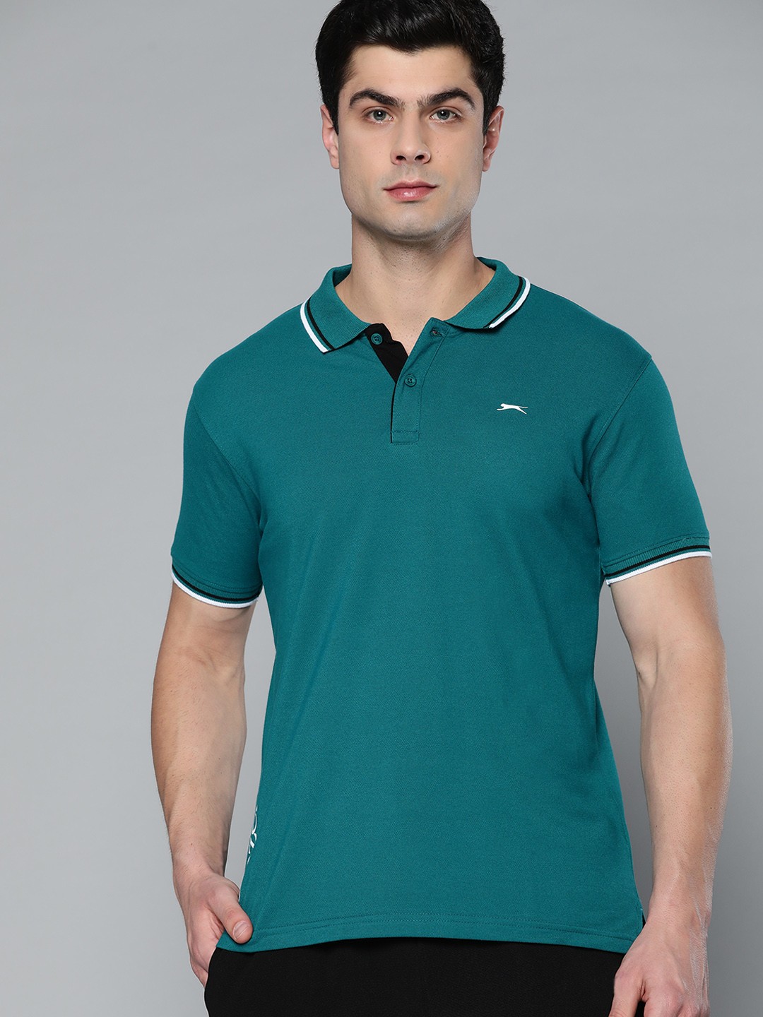 

Slazenger Men Green Polo Collar Bio-Wash T-shirt