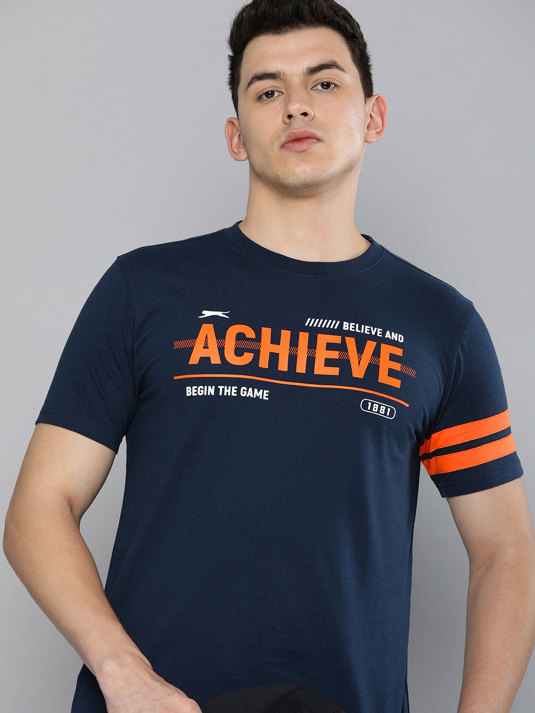 

Slazenger Men Blue & Orange Typography Graphic Printed Casual T-shirt