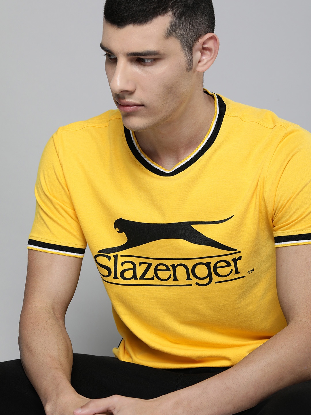 

Slazenger Men Yellow Brand Logo Printed Pure Cotton Bio-Wash T-shirt