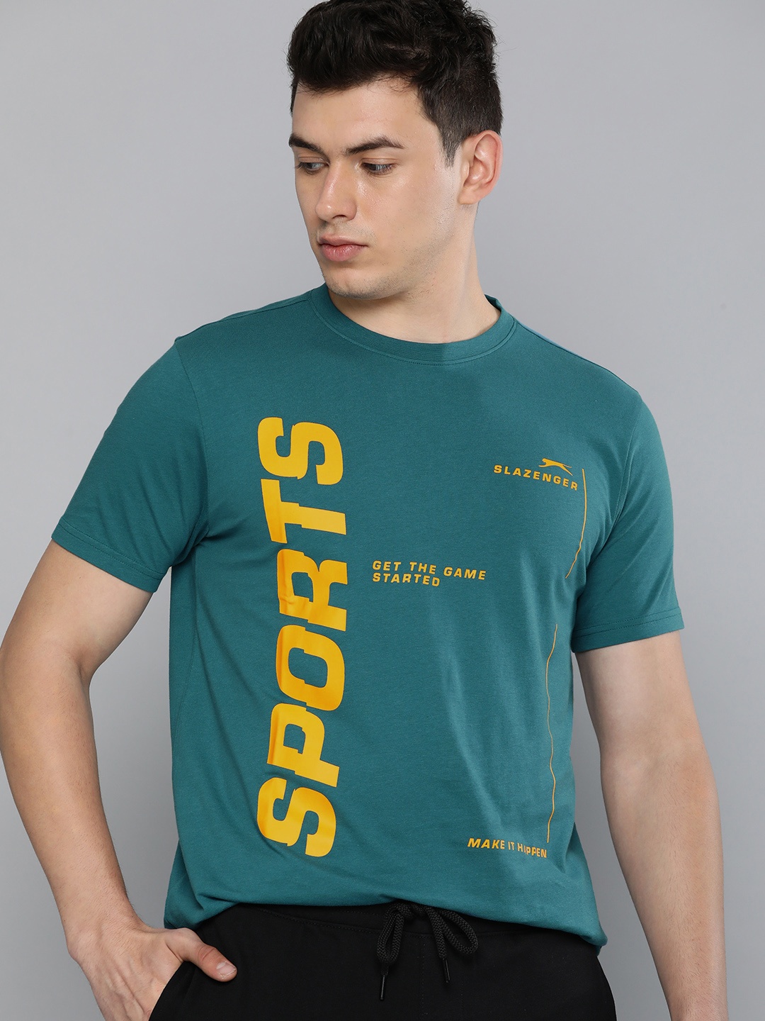 

Slazenger Men Teal Green & Yellow Typography Printed T-shirt