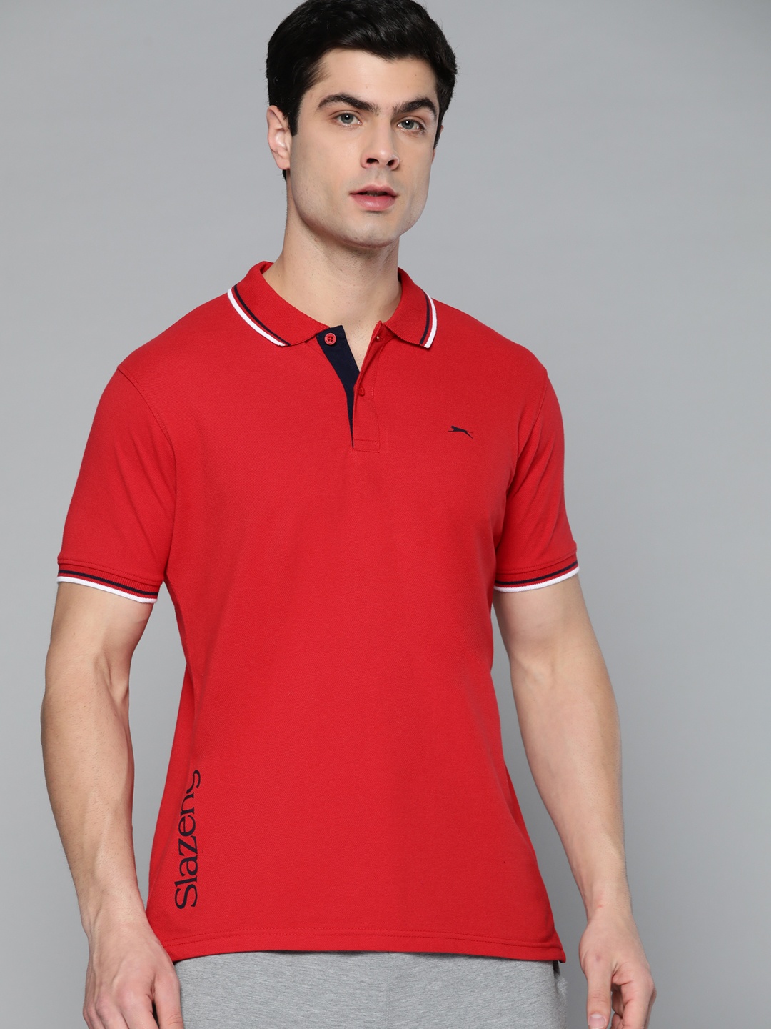 

Slazenger Men Red Polo Collar Bio-Wash T-shirt