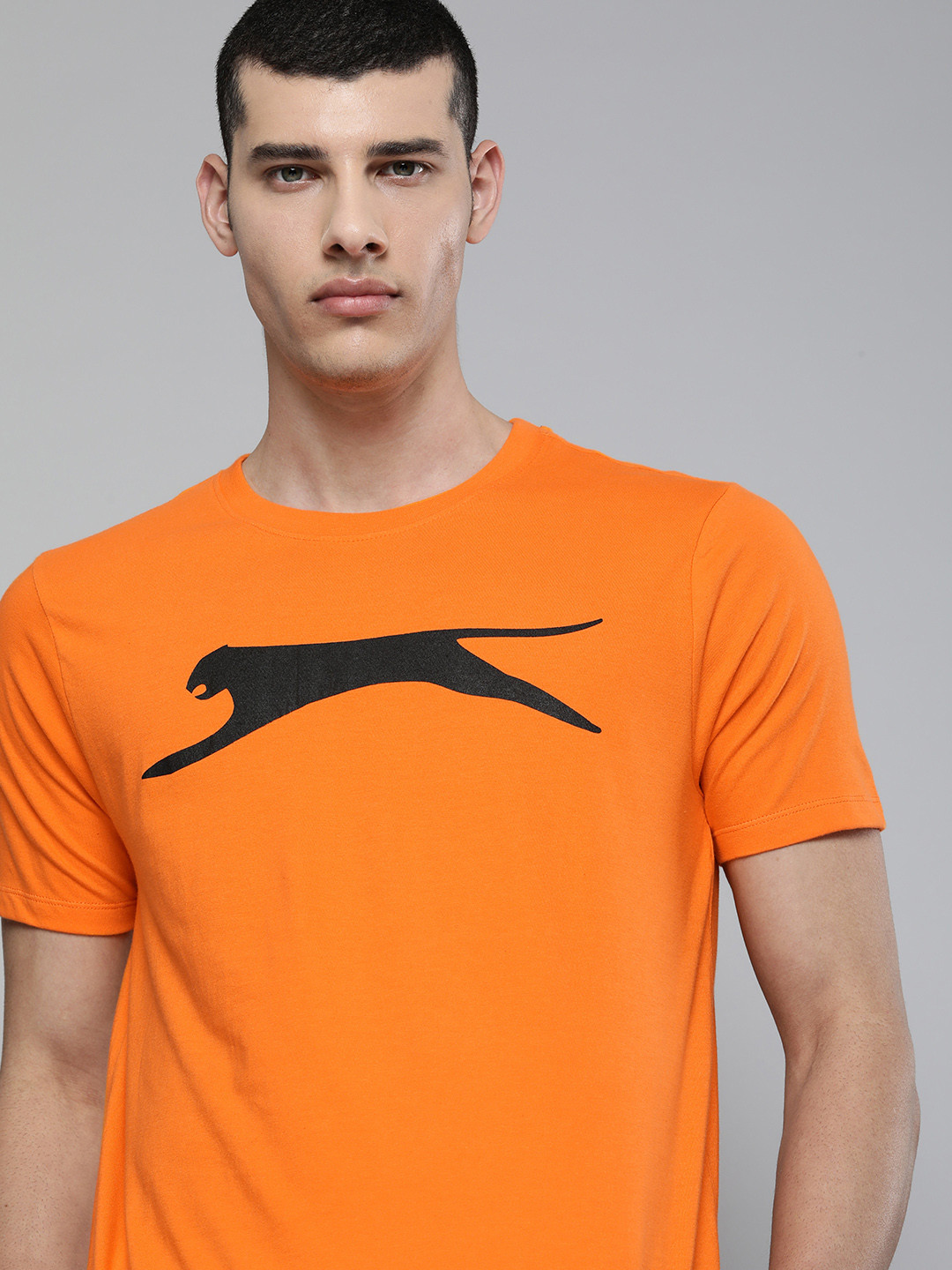 

Slazenger Men Orange Brand Logo Printed Pure Cotton Bio-Wash T-shirt