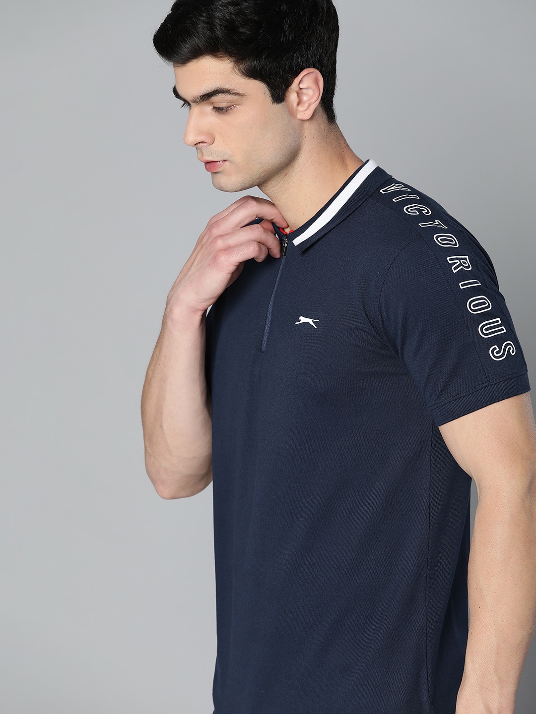 

Slazenger Men Navy Blue Polo Collar T-shirt