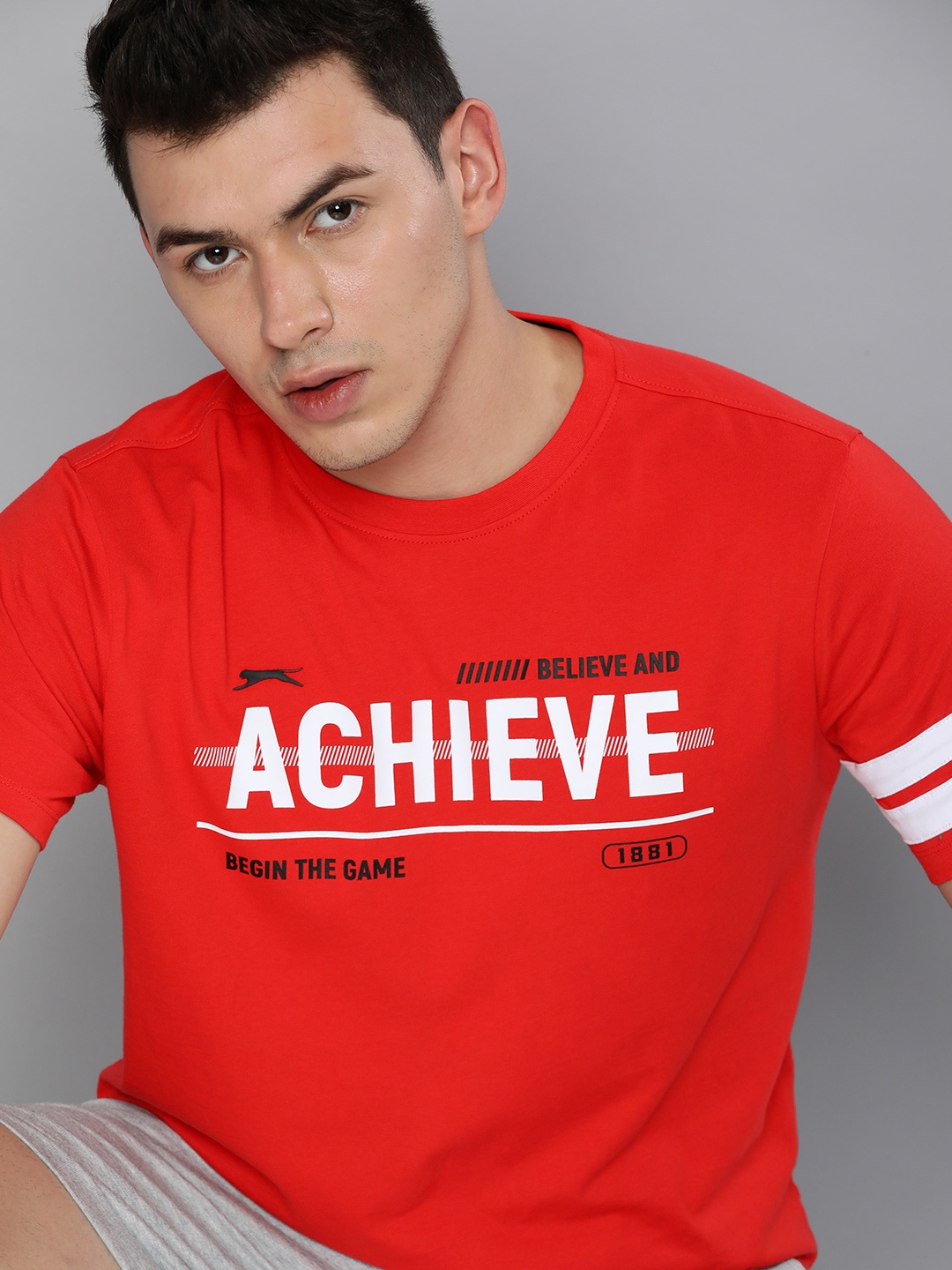 

Slazenger Men Orange & White Typography Graphic Printed Casual T-shirt
