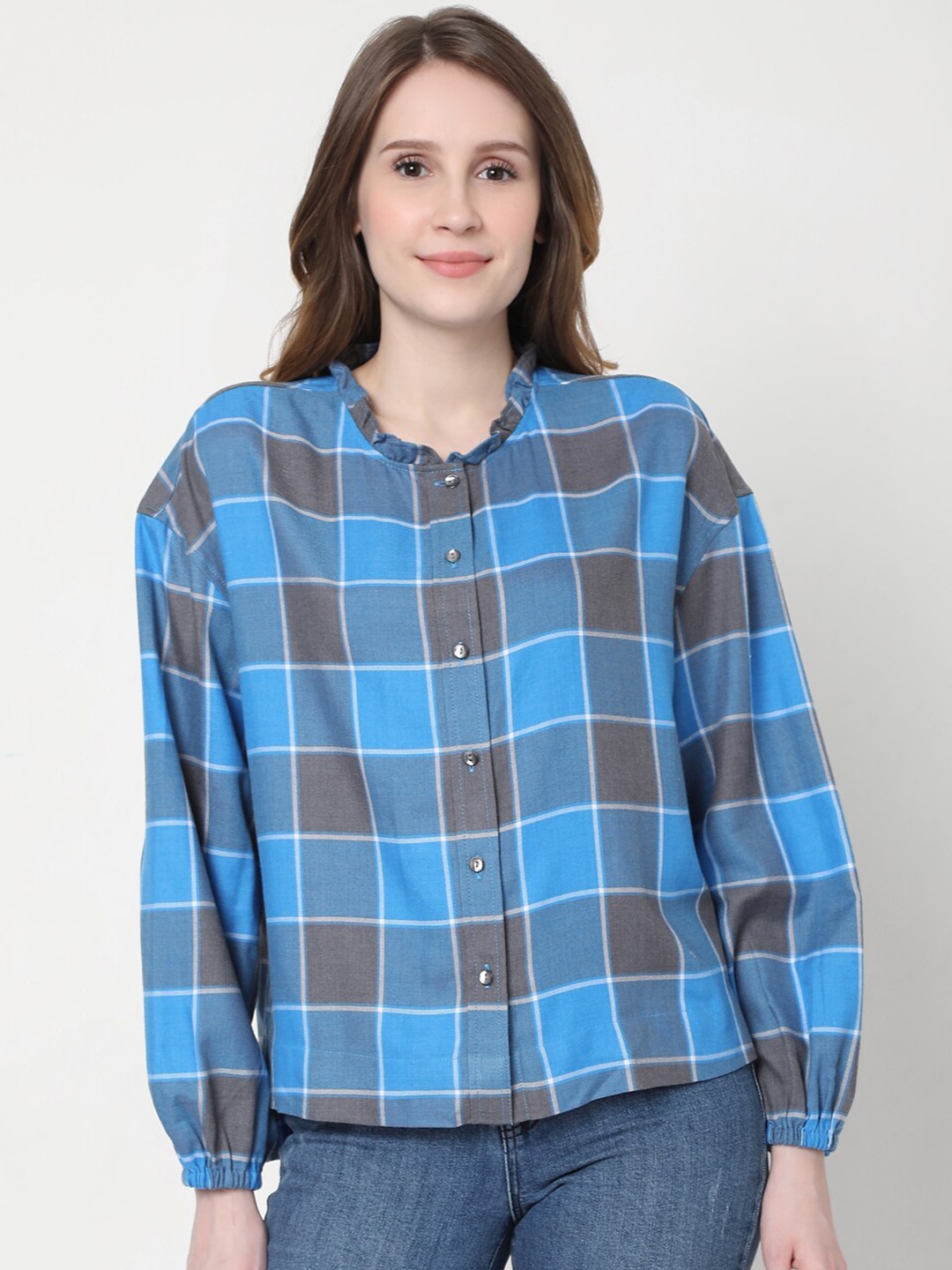 

Vero Moda Women Blue Buffalo Checks Opaque Checked Casual Shirt